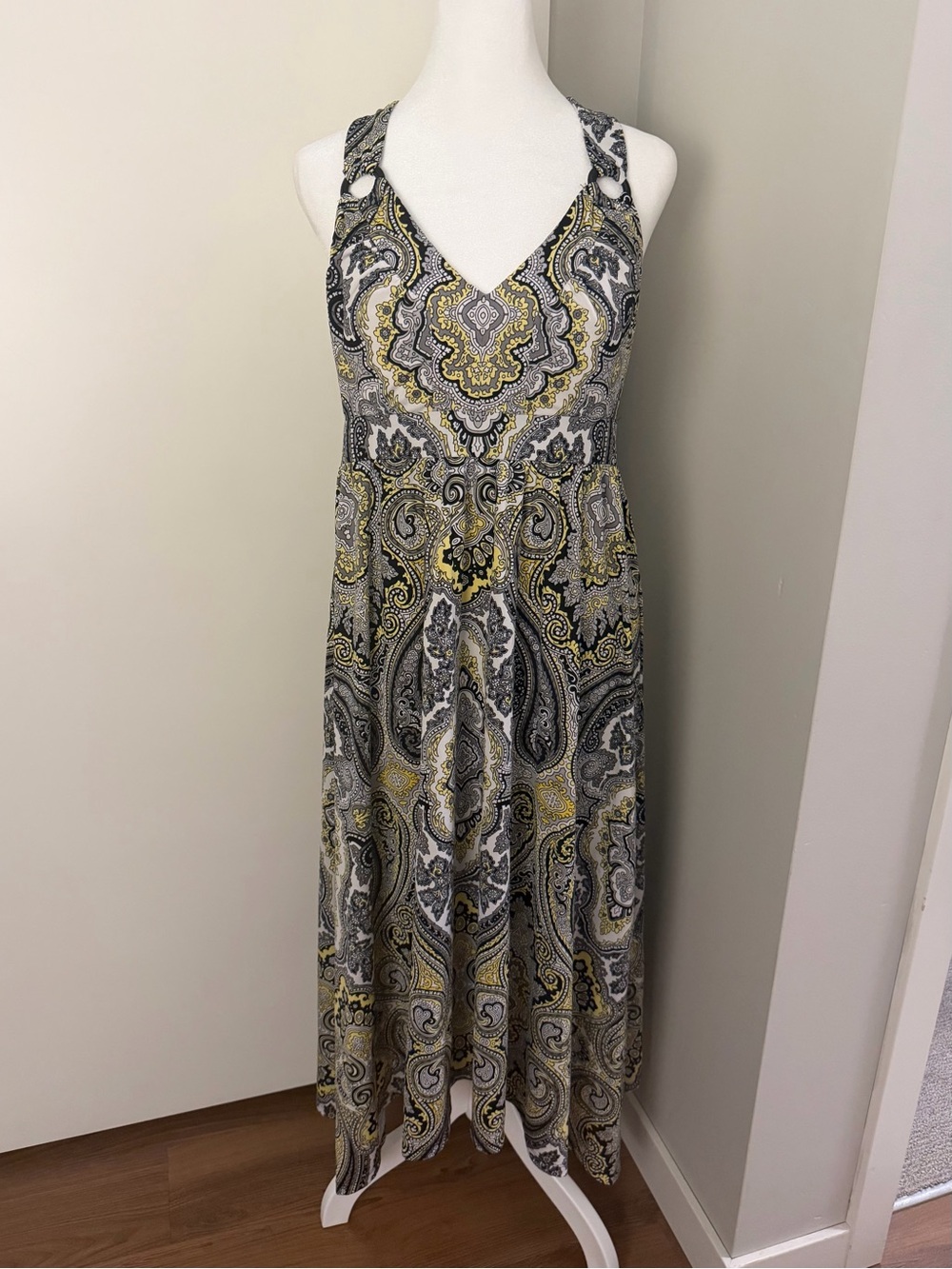Paisley Gray and Yellow Midi Dress INC International Concepts